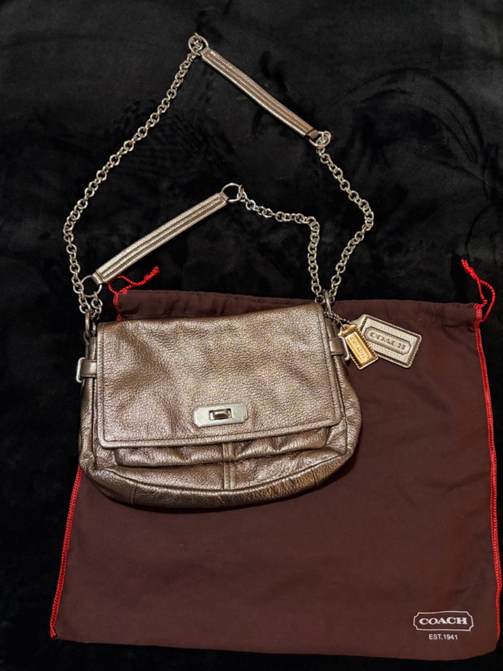 Coach Metallic Bronze Leather Crossbody with Chain Strap